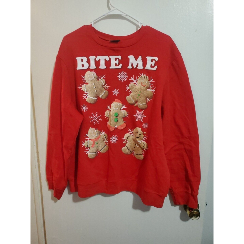 "Bite Me" Ginger Bread Man Christmas Ugly Sweater By Fifth Sun Men's X-Large